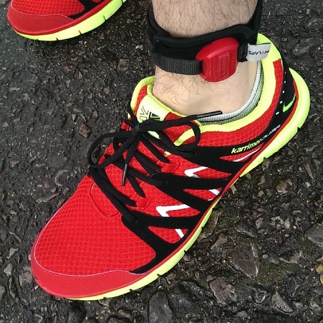 Tag for today's duathlon is gratifyingly colour coordinated with my new trainers.