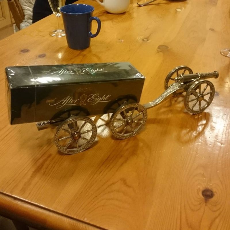 People ask why I boycott Nestlé and just one of the reasons is the way they changed the box of After Eights so that it no longer fits the silver plated gun carriage.