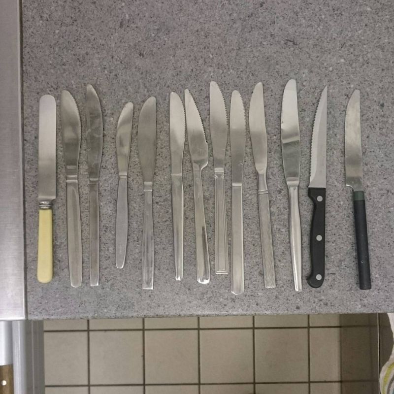 This is the entire knife inventory of the church hall kitchen.