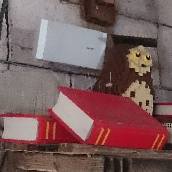 "So let's put a Lego owl on this shelf in the castle.